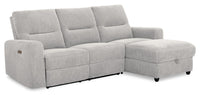  Sofa sectionnel de droite à inclinaison électrique Meadow 2 pièces en tissu de chenille gris rivière avec fauteuil long de rangement