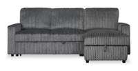  Sofa-lit sectionnel Twilight 2 pièces en tissu gris avec fauteuil long de rangement