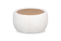  Pouf table à café Rio de 36 po en tissu de chenille blanc albâtre avec dessus et pattes en bois