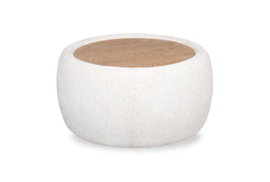 Pouf table à café Rio de 36 po en tissu de chenille avec dessus et pattes en bois - blanc albâtre