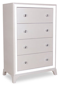  Commode verticale somptueuse Halo de 32 po (L) x 48 po (H) à 4 tiroirs pour la chambre à coucher avec éclairage DEL - blanc