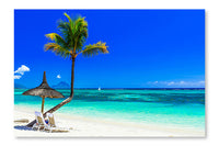  Relaxing Tropical Holidays With Beach Chairs Under Palm Trees 16 po x 24 po : Cadre d'art mural et panneau de tissu