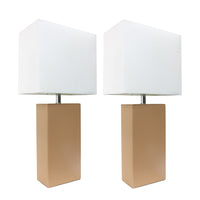 Ensemble 2 lampes de table moderne Elegant Designs en cuir beige