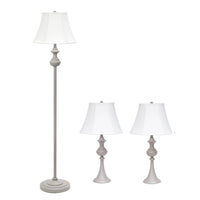 Ensemble 3 lampes (2 lampes de table, 1 lampe à pied) Elegant Designs conception traditionnelle gris