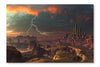 Electric Storm Over Distant Alien City 28 po x 42 po : Oeuvre d’art murale en panneau de tissu sans cadre