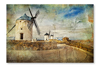 Windmills of Spain 28 po x 42 po : Oeuvre d’art murale en panneau de tissu sans cadre