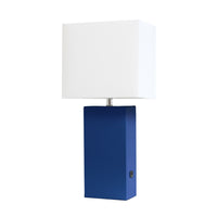 Lampe de table moderne Elegant Designs en cuir avec USB, bleue