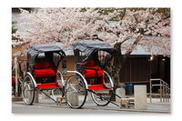 Japan Ricksha with Cherry Blossoms Tree 28 po x 42 po : Oeuvre d’art murale en panneau de tissu sans cadre