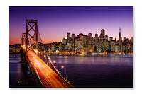 San Francisco Skyline and Bay Bridge 16 po x 24 po : Oeuvre d’art murale en panneau de tissu sans cadre