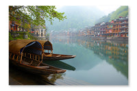  Old Chinese Traditional Town 28 po x 42 po : Cadre d'art mural et panneau de tissu