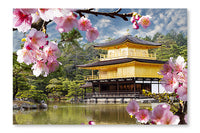 Gold Temple Japan 16 po x 24 po : Oeuvre d’art murale en panneau de tissu sans cadre