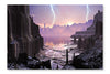 Violent Storm Over Distant Alien City 24 po x 36 po : Oeuvre d’art murale en panneau de tissu sans cadre