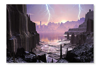 Violent Storm Over Distant Alien City 24 po x 36 po : Oeuvre d’art murale en panneau de tissu sans cadre