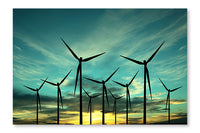 Wind Turbine Farm Over Sunset 28 po x 42 po : Oeuvre d’art murale en panneau de tissu sans cadre