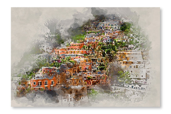 Digital WaterColour Painting of Positano 16x24 Wall Art Fabric Panel Without Frame