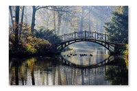 Autumn Old Bridge 28 po x 42 po : Oeuvre d’art murale en panneau de tissu sans cadre