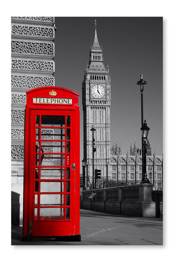 B & W Westminster Phone Box 28x42 Wall Art Fabric Panel Without Frame