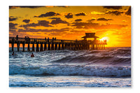 Sunset Over The Fishing Pier and Gulf of Mexico 16 po x 24 po : Oeuvre d’art murale en panneau de tissu sans cadre