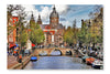 Beautiful Amsterdam Canals 16 po x 24 po : Oeuvre d’art murale en panneau de tissu sans cadre