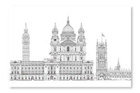 London, Sketch Illustration 24 po x 36 po : Oeuvre d’art murale en panneau de tissu sans cadre