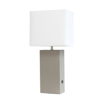 Lampe de table moderne Elegant Designs en cuir avec USB, grise