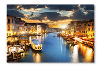 Grand Canal At Night, Venice 16 po x 24 po : Oeuvre d’art murale en panneau de tissu sans cadre