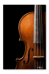 Violin Close Up 16 po x 24 po : Oeuvre d’art murale en panneau de tissu sans cadre