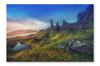 Dramatic Highland Pinnacles Old Man of Storr Skye Scotland 16 po x 24 po : Oeuvre d’art murale en panneau de tissu sans cadre