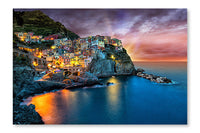 Manarola Village on The Cinque Terre Coast 16 po x 24 po : Oeuvre d’art murale en panneau de tissu sans cadre