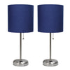 Ensemble 2 lampes Limelights bleu marine avec pied mince acier brossé et prise de recharge