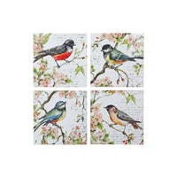 Sous-verre carré de 8 po en céramique avec oiseau printanier - ensemble de 4 sous-verre