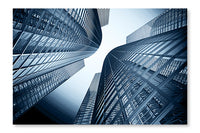  Office Building On A Background Of The Blue Sky 24 po x 36 po : Cadre d'art mural et panneau de tissu