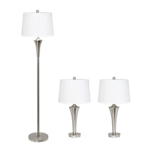 Ensemble 3 lampes effilées (2 lampes de table, 1 lampe à pied) Elegant Designs, nickel brossé