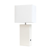 Lampe de table moderne Elegant Designs en cuir avec USB, blanche