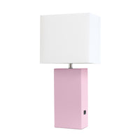 Lampe de table moderne Elegant Designs en cuir avec USB, rose tendre