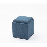 Pouf Chase bleu en tissu avec couvercle qui se retourne en plateau