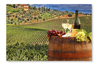  White Wine With Barrel On Vineyard 24 po x 36 po : Cadre d'art mural et panneau de tissu