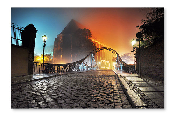 Beautiful View of The Old Town Bridge At Night 16x24 Wall Art Fabric Panel Without Frame