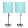 Ensemble 2 lampes Limelights turquoise avec pied mince acier brossé et prise de recharge