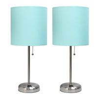 Ensemble 2 lampes Limelights turquoise avec pied mince acier brossé et prise de recharge