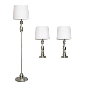 Ensemble 3 lampes (2 lampes de table, 1 lampe à pied) Elegant Designs acier brossé