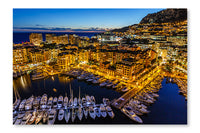 Aerial View on Fontvieille and Monaco Harbor with Luxury Yachts 28 po x 42 po : Oeuvre d’art murale en panneau de tissu sans cadre