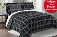 Ensemble d'édredon Grey Plaid 3 pièces à motif écossais pour très grand lit – gris