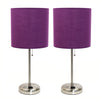 Ensemble 2 lampes Limelights violettes avec pied mince acier brossé et prise de recharge