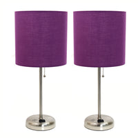 Ensemble 2 lampes Limelights violettes avec pied mince acier brossé et prise de recharge