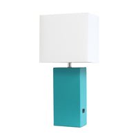 Lampe de table moderne Elegant Designs en cuir avec USB, turquoise