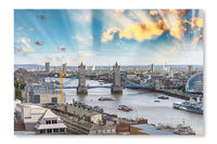 London Skyline with Tower Bridge and River Thames 24 po x 36 po : Oeuvre d’art murale en panneau de tissu sans cadre