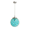 Luminaire suspendu Elegant Designs bouée en verre entouré d’un filet de corde nautique, turquoise