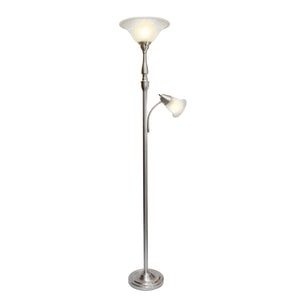 Lampe à pied mère et fille Elegant Designs à 2 ampoules avec verre marbré blanc, nickel brossé