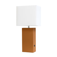 Lampe de table moderne Elegant Designs en cuir avec USB, brun clair